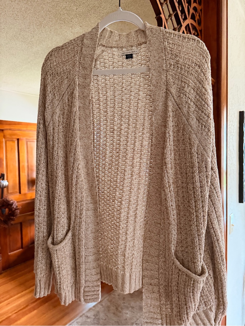 American Eagle Outfitters Open-Front Chunky Knit Cardigan - Tan